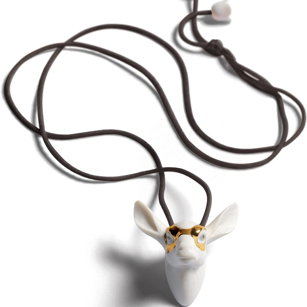 NIB Lladro fawn with gold mask necklace
